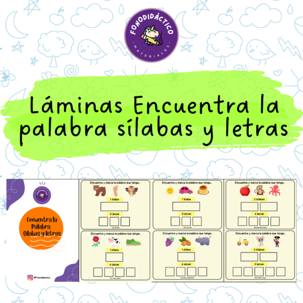 Láminas Encuentra la palabra sílabas y letras